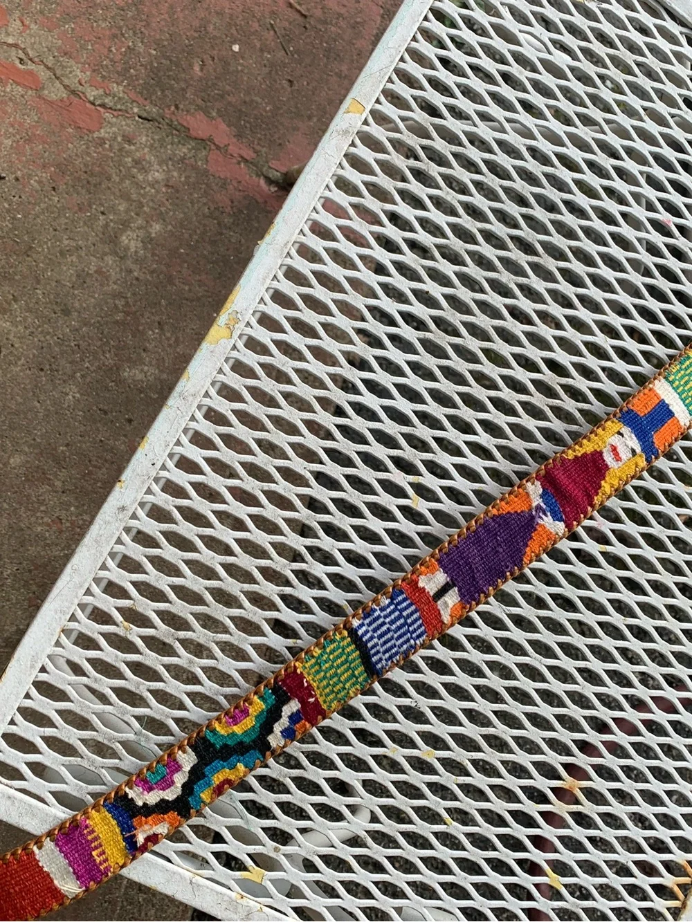 Vintage Guatemala Needlepoint Belt Multicolor Boho Size 30 Leather Cotton